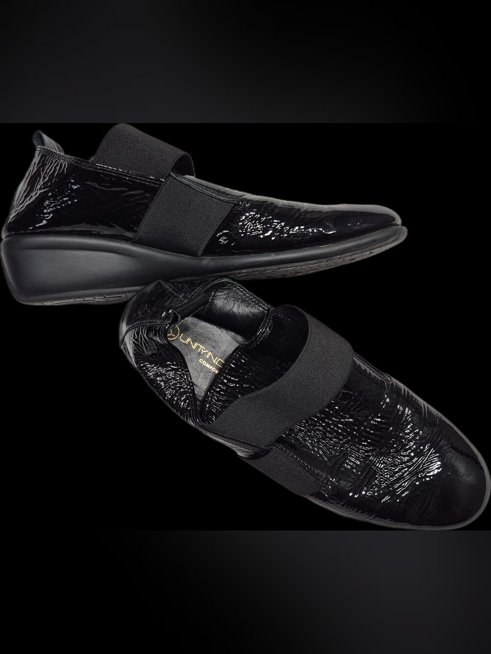 New! Unity in Diversity Black Leather Patent Elastic Slip-On Loafers